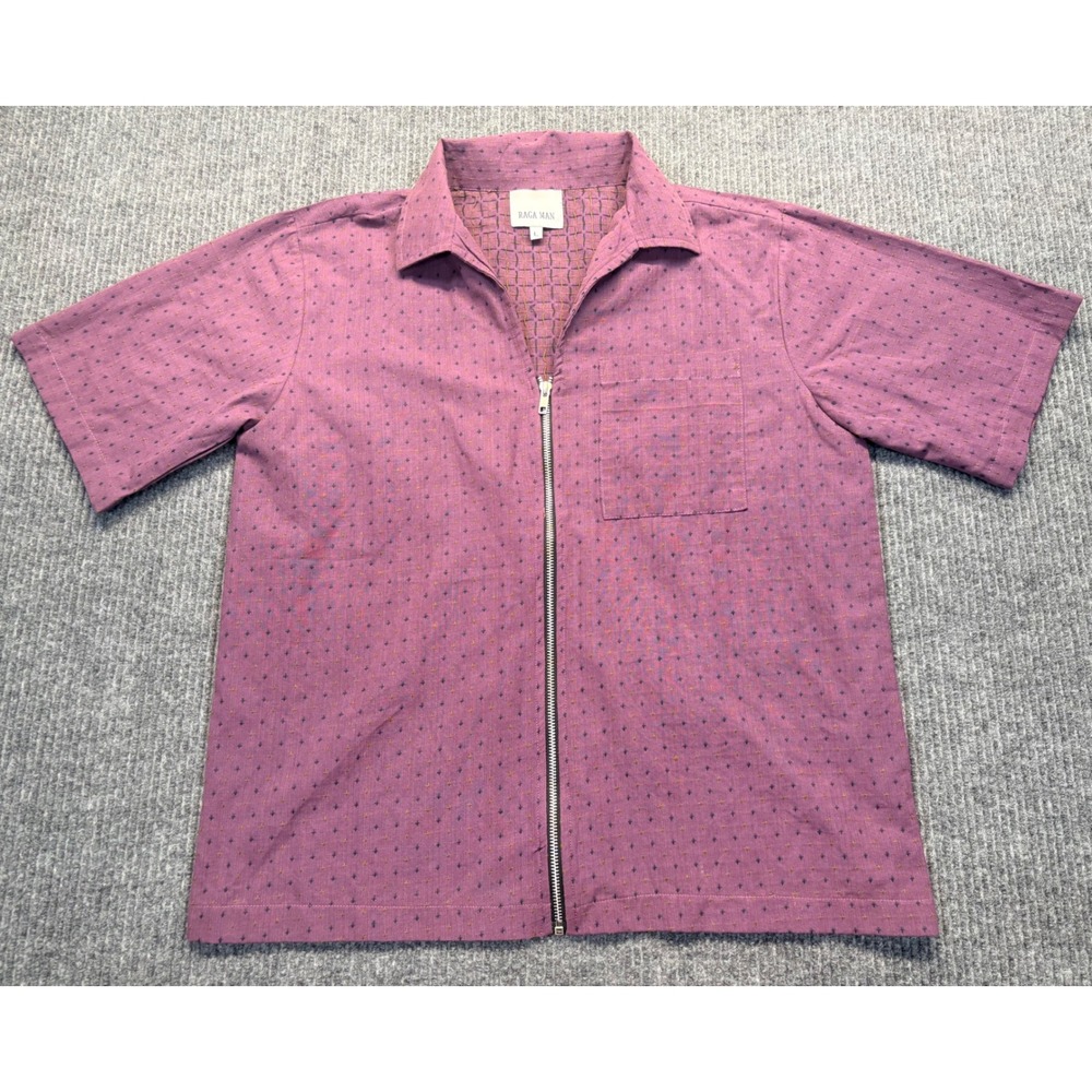 Raga Man Mens Large Dusty Plum Mauve Cotton Zip Up Embroidered Shirt MR173